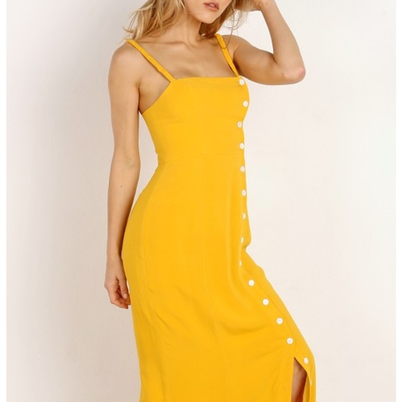 NWOT Capulet brand @ Revolve button dress in saffron yellow Sz Small ☀️ charming - Picture 7 of 10